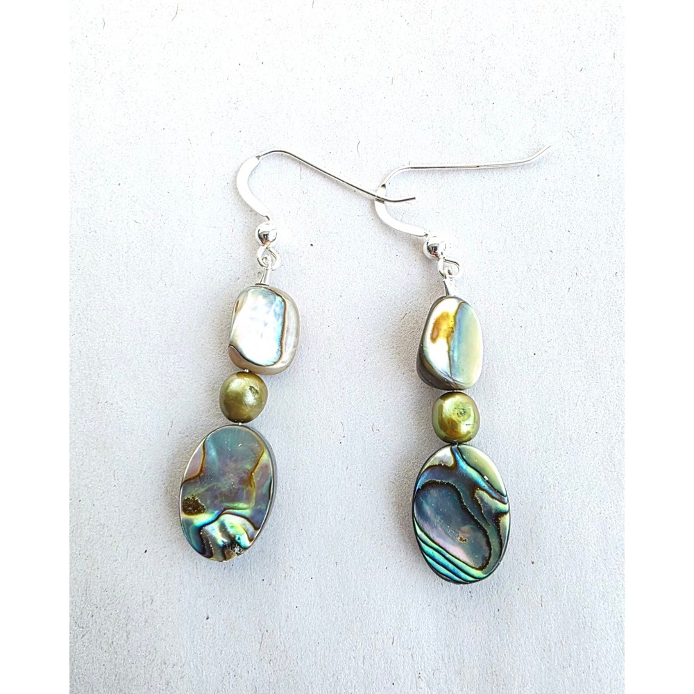 Handmade Artisan Abalone Pearl Sterling Silver 925 Drop Dangle Earrings